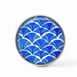 Cabochon / Button for Interchangeable Jewelry - Japanese watercolor pattern in indigo blue