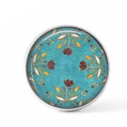 Cabochon / Button for Interchangeable Jewelry - Turquoise and chocolate flowers theme
