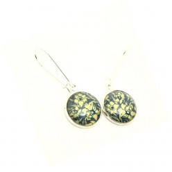 Grey blue and yellow daffodil dangle earrings