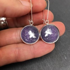 Purple bumble bee themed dangle earrings