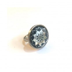 Stainless steel navy blue mandala ring