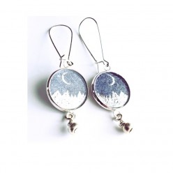 Starry night silver and blue dangle earrings