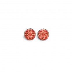 Stud earrings featuring a red Japanese Mandala theme