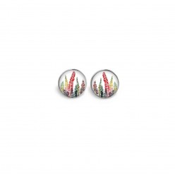 Stud earrings with a multicolour fern theme