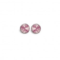 Stud earrings with a magenta coral theme