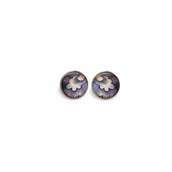 Stud earrings with a Vintage grunge navy blue feathers theme