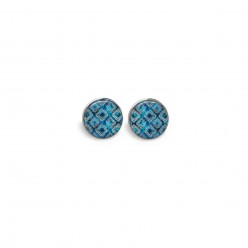 Stud earrings with a turquoise and navy batik theme