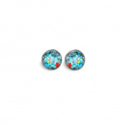Stud earrings with a turquoise blue triangles theme
