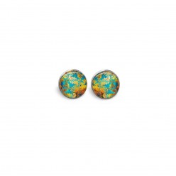 Boucles d'oreilles avec un thème abstrait turquoise, or et cuivre