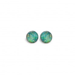 Stud earrings with an aqua green and turquoise spirals theme