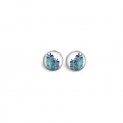 Stud earrings with a turquoise and navy ferns theme