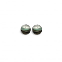 Stud earrings featuring an abstract landscape in teals and browns 