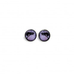 Stud earrings with a purple a acacia tortills theme in purple