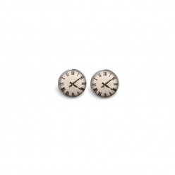 Stud earrings featuring a black and white vintage clock theme