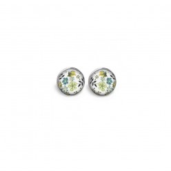 Stud earrings featuring a liberty pattern in floral green tones