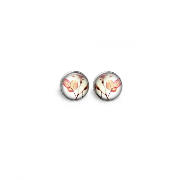 Boucles d’oreilles clous ou puces motif feuilles roses orangées (photographie)