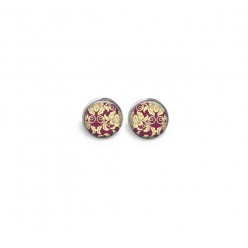 Stud earrings with a purple and creme floral theme
