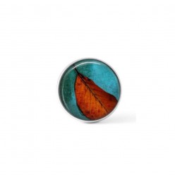 Cabochon / bouton pour bijoux interchangeables - Feuille orange sur fond vert turquoise
