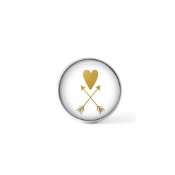 Cabochon / bouton pour bijoux interchangeables - thème cœur et flèche en or