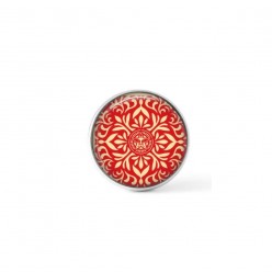 Cabochon/Button for Interchangeable Jewelry - Red and Cream Japanese mandala theme