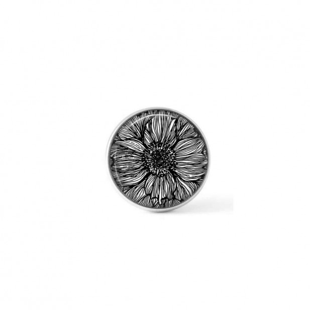 Cabochon / bouton pour bijoux interchangeables - Floral noir et blanc 3