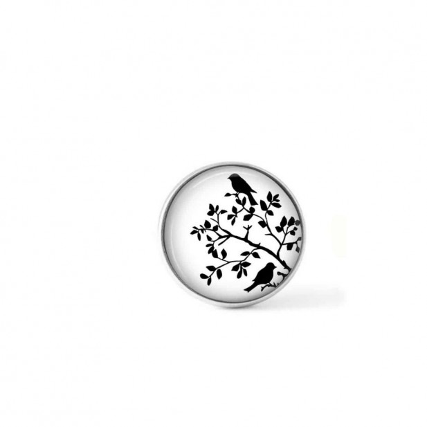 Bouton cabochon clipsable pour bijoux interchangeables : Oiseaux sur la branche en noir et blanc