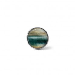 Clip-on snap button for  interchangeable jewelry : abstract landscape in teal and beiges