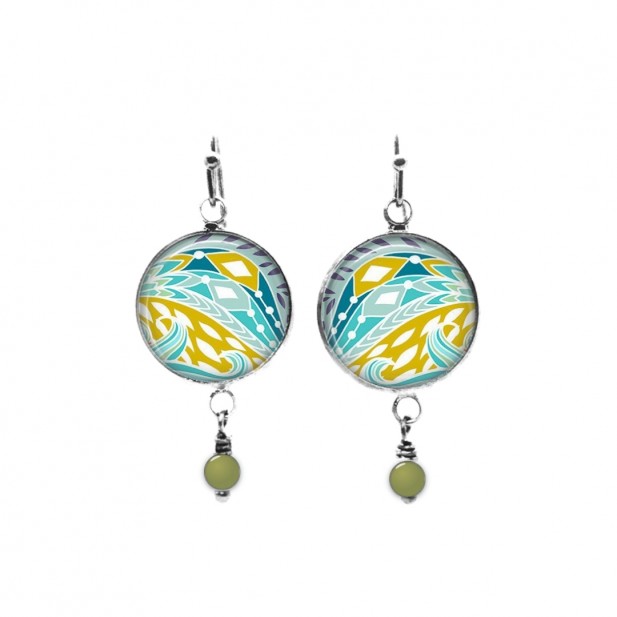 Boucles d'oreilles pendantes à motif abstrait turquoise et anis