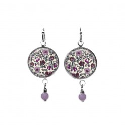 Boucles d'oreilles pendantes perlées arbre tortillis acacia violet