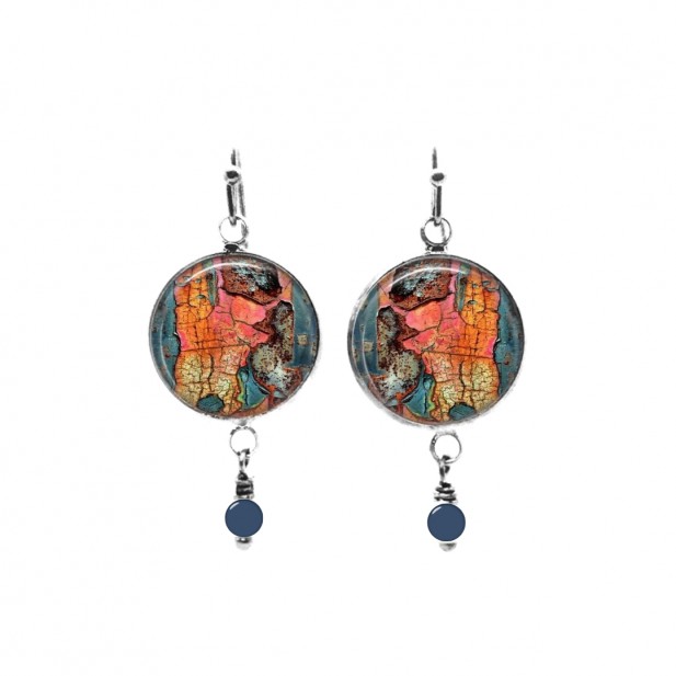 Boucles d'oreilles en perles avec un thème de peinture écaillée en abricot et turquoise