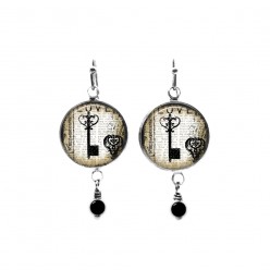 Vintage key themed beaded dangle earrings