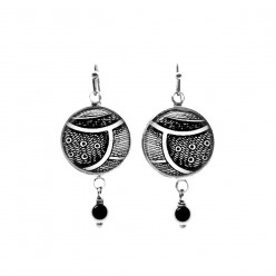Black and white abstract feather themed beaded dangle earrings
