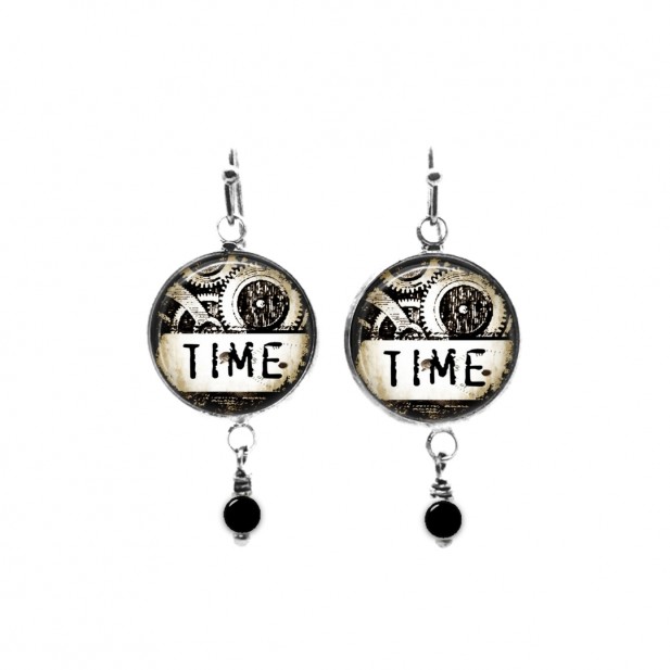 Boucles d'oreilles pendantes ave perles : thème Steampunk "Time"