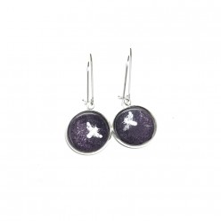 Purple bumble bee themed dangle earrings