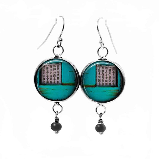 Boucles d'oreilles fantaisie pendantes avec le thème asia grunge turquoise