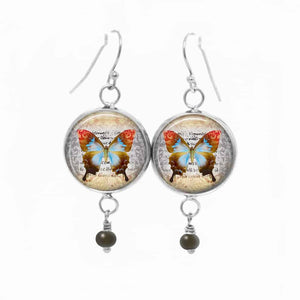 Fancy dangling earrings with vintage butterfly theme