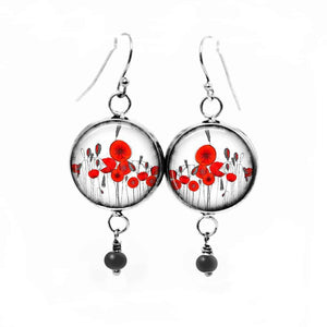 Boucles d'oreilles fantaisie pendantes avec le thème de coquelicots naïfs