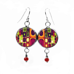 Fancy dangling earrings with multi-colored 'Klimt' theme