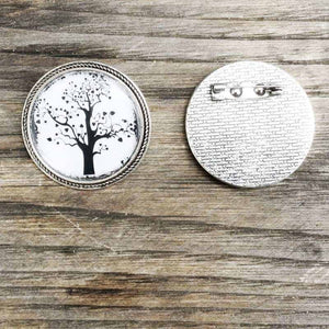 Round brooch tree of life theme black and white