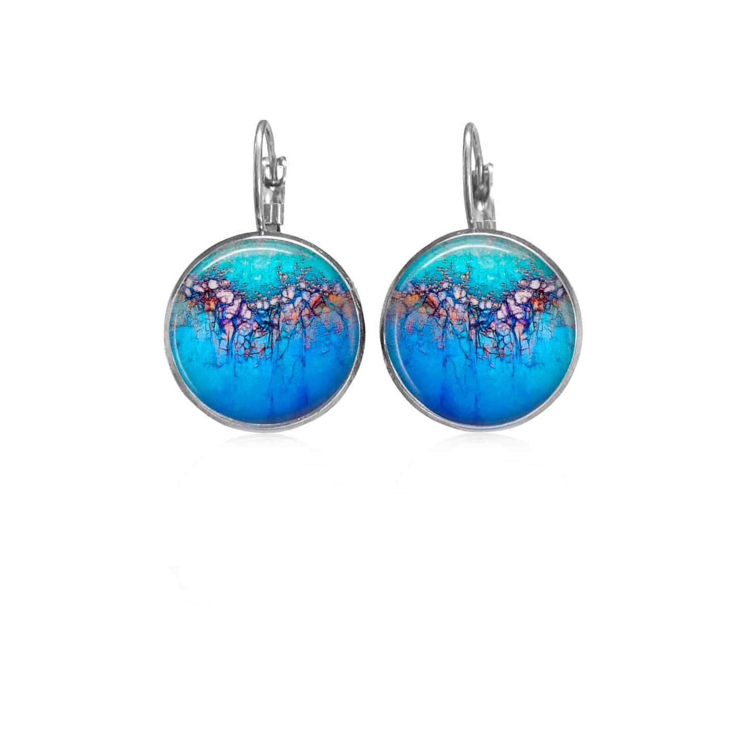 Boucles d'oreilles dormeuses Litha motif organique bleu