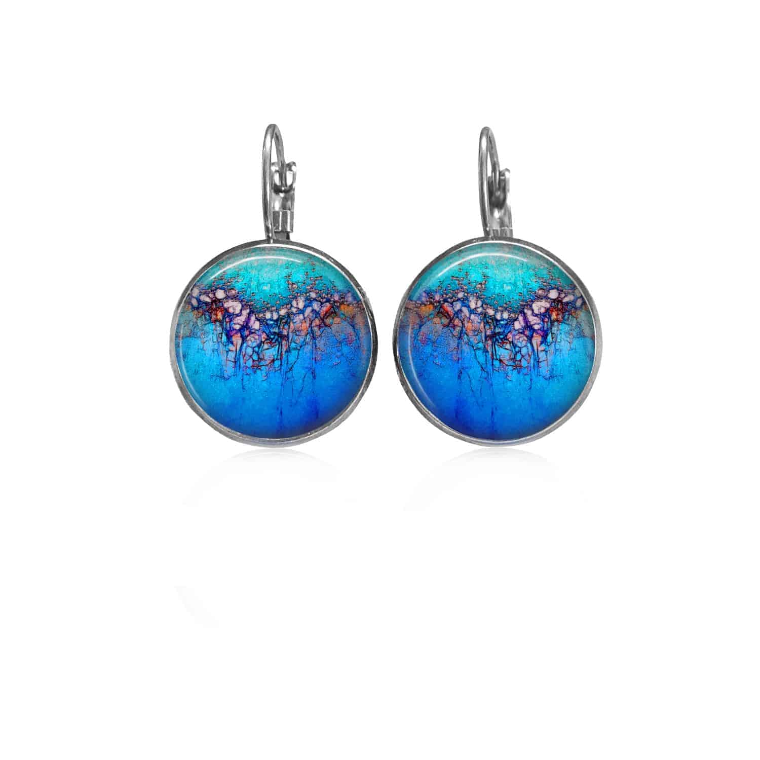 Boucles d'oreilles dormeuses Litha motif organique bleu