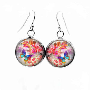 Boucles d'oreilles pendantes Thème Papillon feuillage rouge