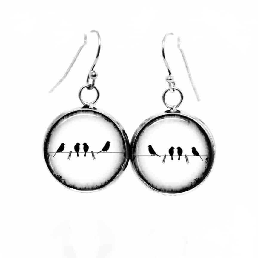 Boucles d'oreilles pendantes Thème Oiseaux sur le fil