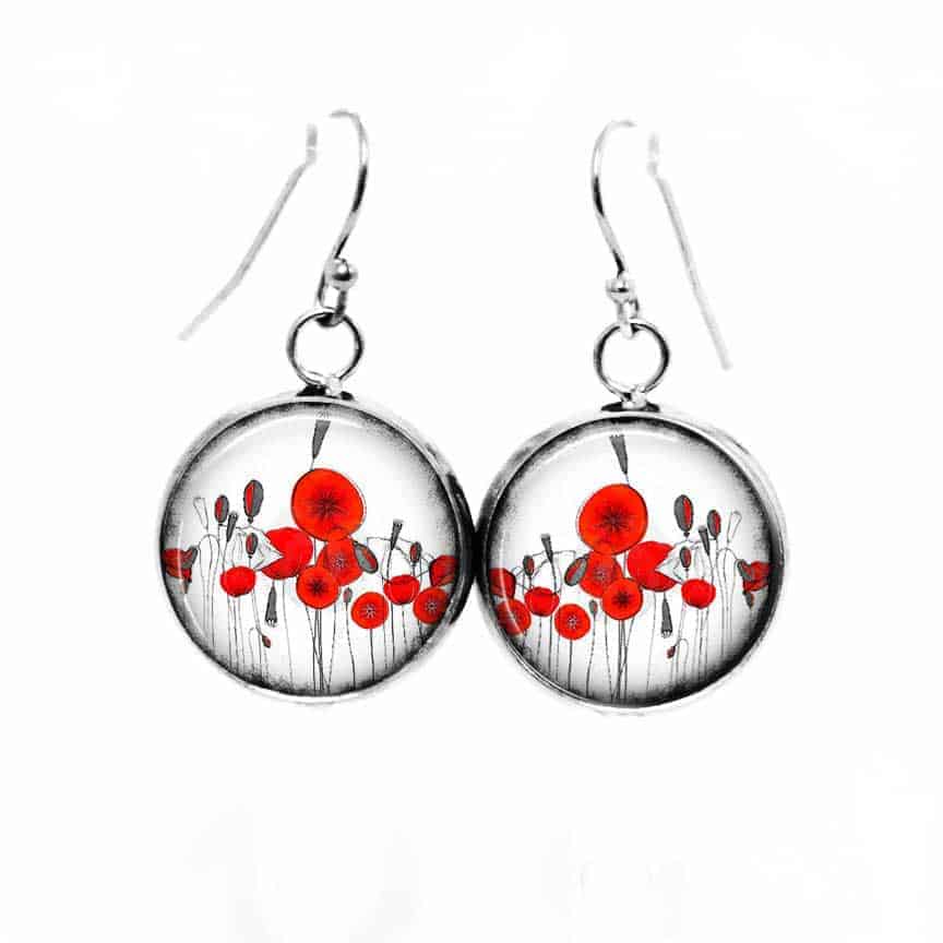 Boucles d'oreilles pendantes Thème Coquelicots naïf