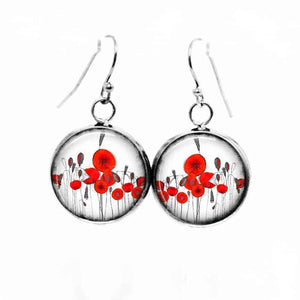 Naive poppies theme dangling earrings