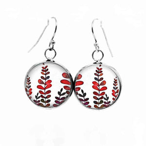 Boucles d'oreilles pendantes Thème Mabon Feuilles rouges et khaki