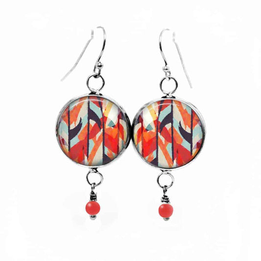 Boucles d'oreilles pendantes avec perle rouge assortie - Thème Aquarelle abstrait rouge