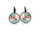 Boucles d'oreilles dormeuses motif boho floral fond vert d'eau fleur rose - noir