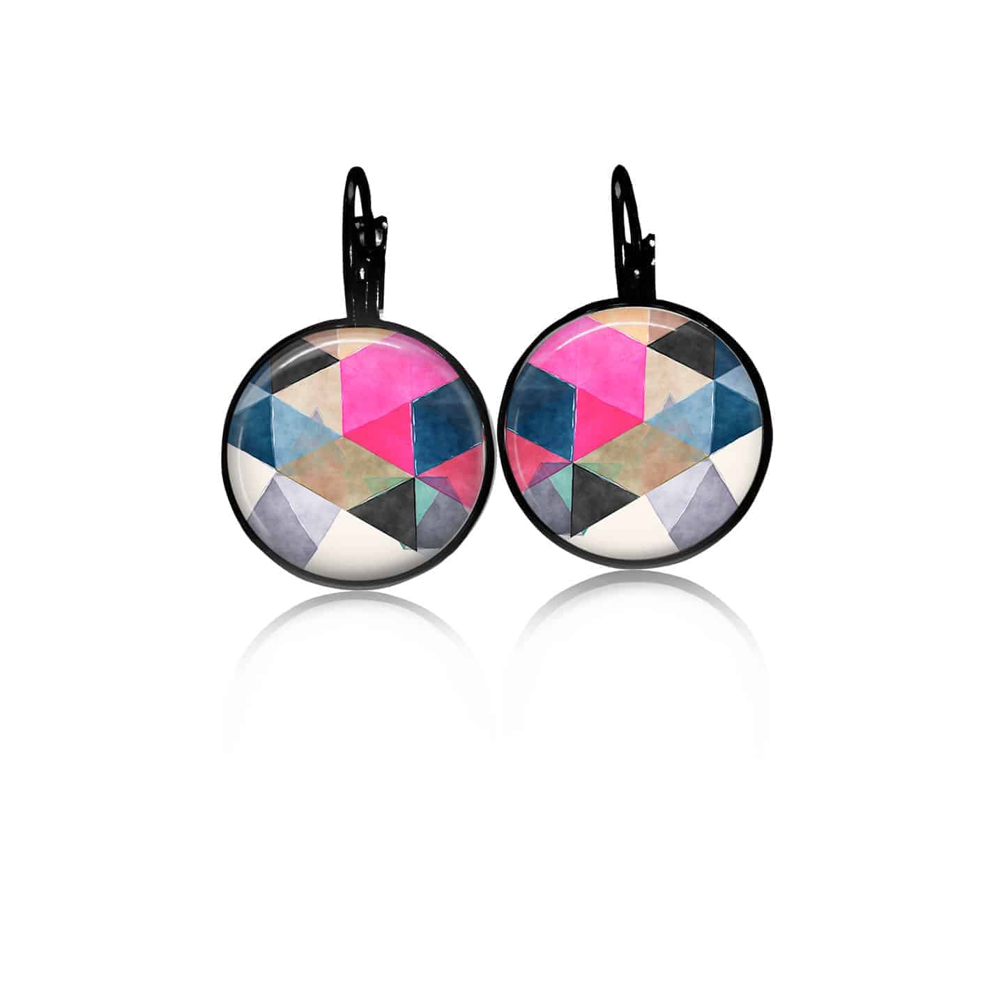 Boucles d'oreilles dormeuses Boho Triangles aquarelle motif - noir