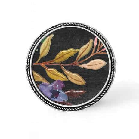 Bouton - cabochon en forme de Cadre en 30mm pour collier interchangeable : thème Boho floral sur fond noir